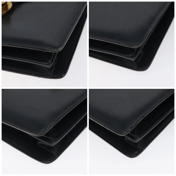 GUCCI Hand Bag Leather Navy Gold Auth - Picture 16 of 16